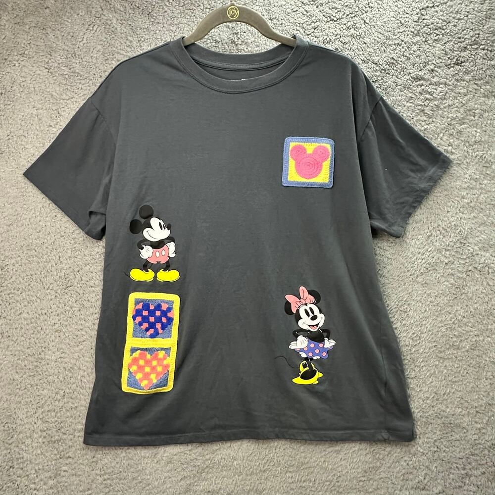 Disney Freeze Women's XL‎ Gray T-Shirt Knitted Squares Micky Mini Mouse Casual